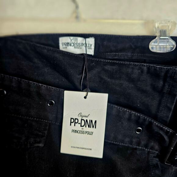 Princess Polly Sz10 NWT SuperShort black JeanSkirts with Wide Belt Sexy Stunning - Picture 3 of 16